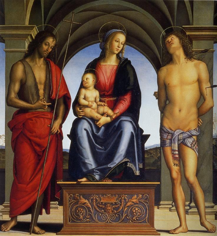 Pietro Perugino Madonna with Child Enthroned between Saints John the Baptist and Sebastian